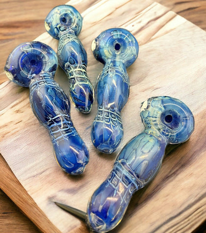 5” Blue rose gold heavy smoking glass pipe, handmade water effect Hand pipe Heavy glass.-4155