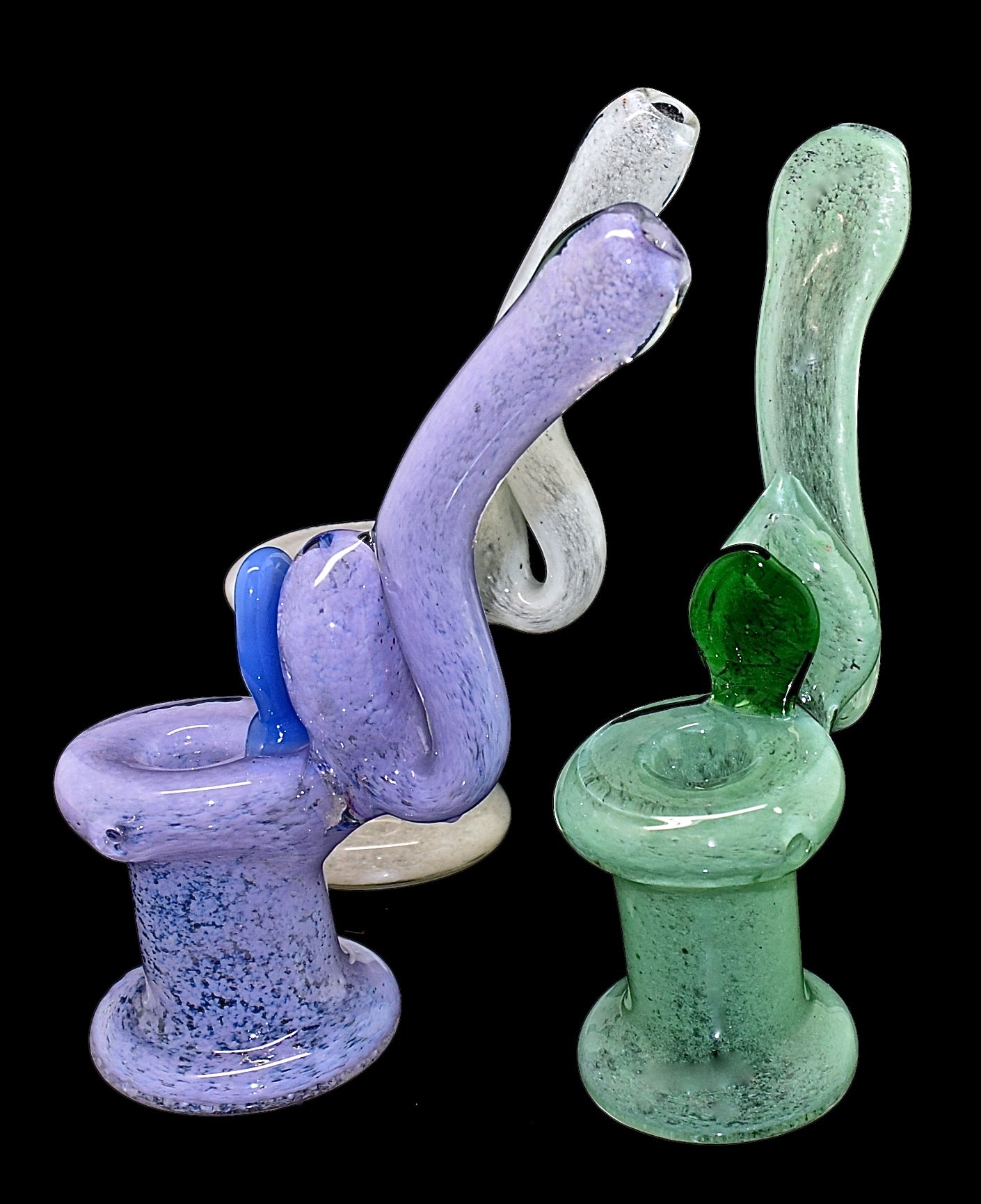8 " Solid Color Swan Neck Flat Mouth 2 Rings - Sherlock Bubbler Water Pipe - 1937