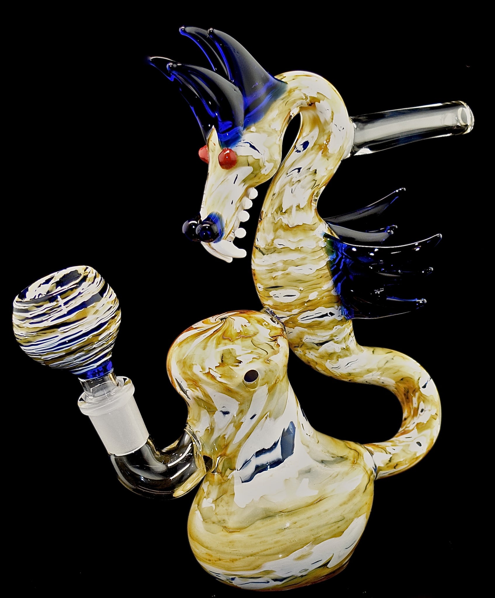 Glass Pipe – Double Layer Snake  Sherlock, Gold And Silver Fume, 8" -1983