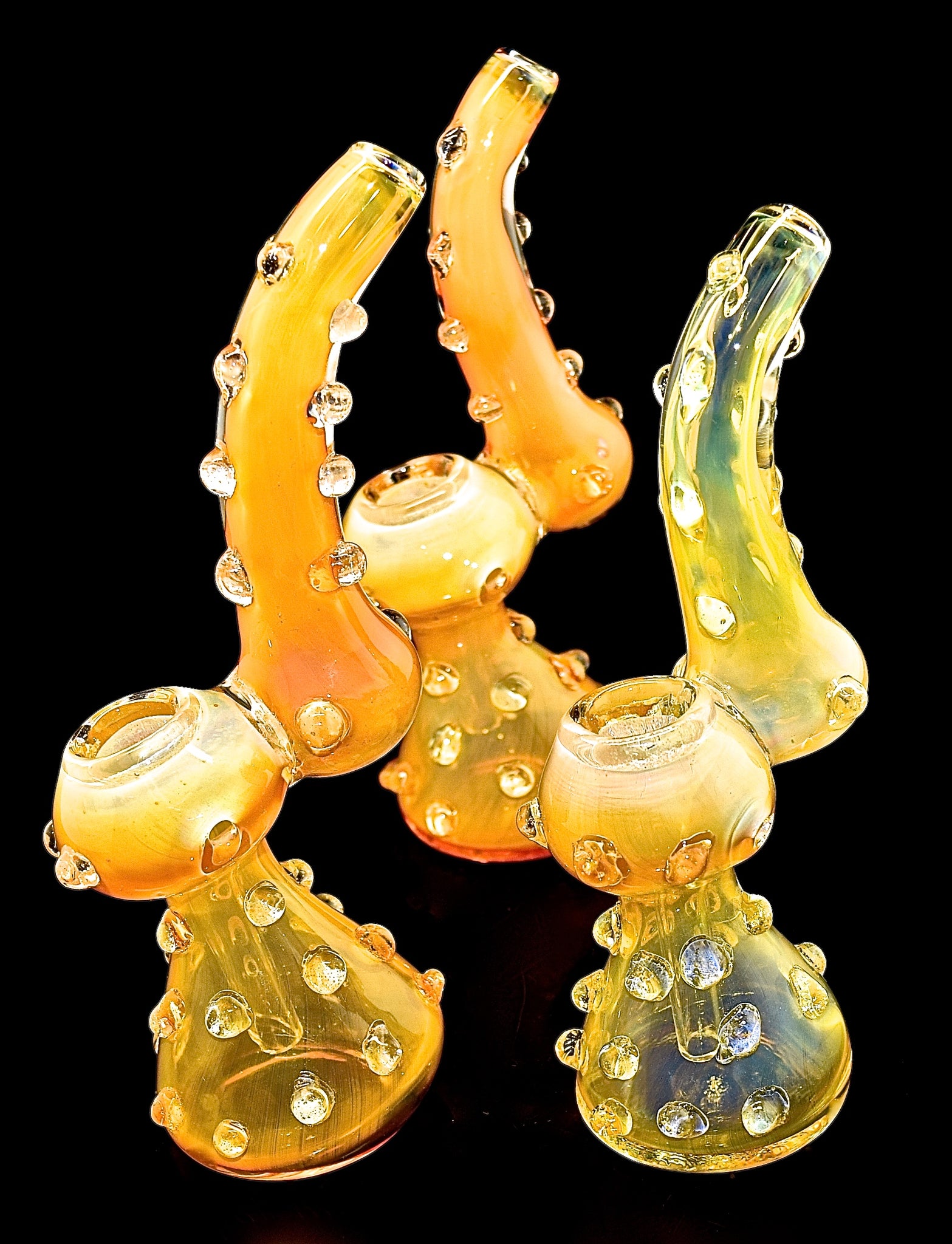 Medium Gold Fumed Glass Sherlock Bubbler - Wholesale Glass Pipe -1959