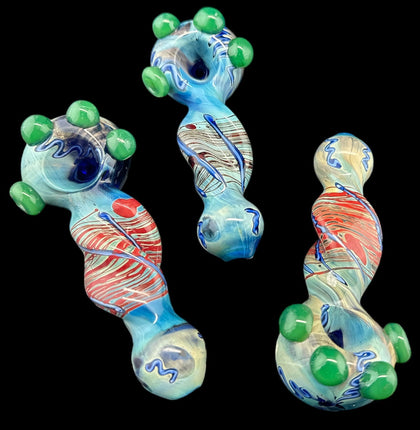 Blue Colored Silver Fumed Marbles Glass Pipe Slim Color on the Top-4057