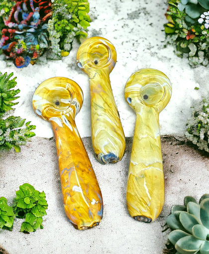 Yellow Hand Crafted Inside Out Frit Work Glass Pipe 5 Inches-4202