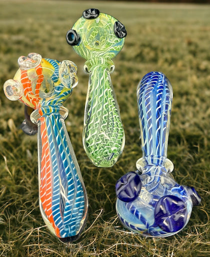 Color Changing Multicolor Striped Glass Pipe -4203
