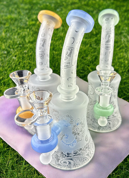 Frosted Hand Made Smoking Glass Water Pipe with Colorful Mouth -HAB58