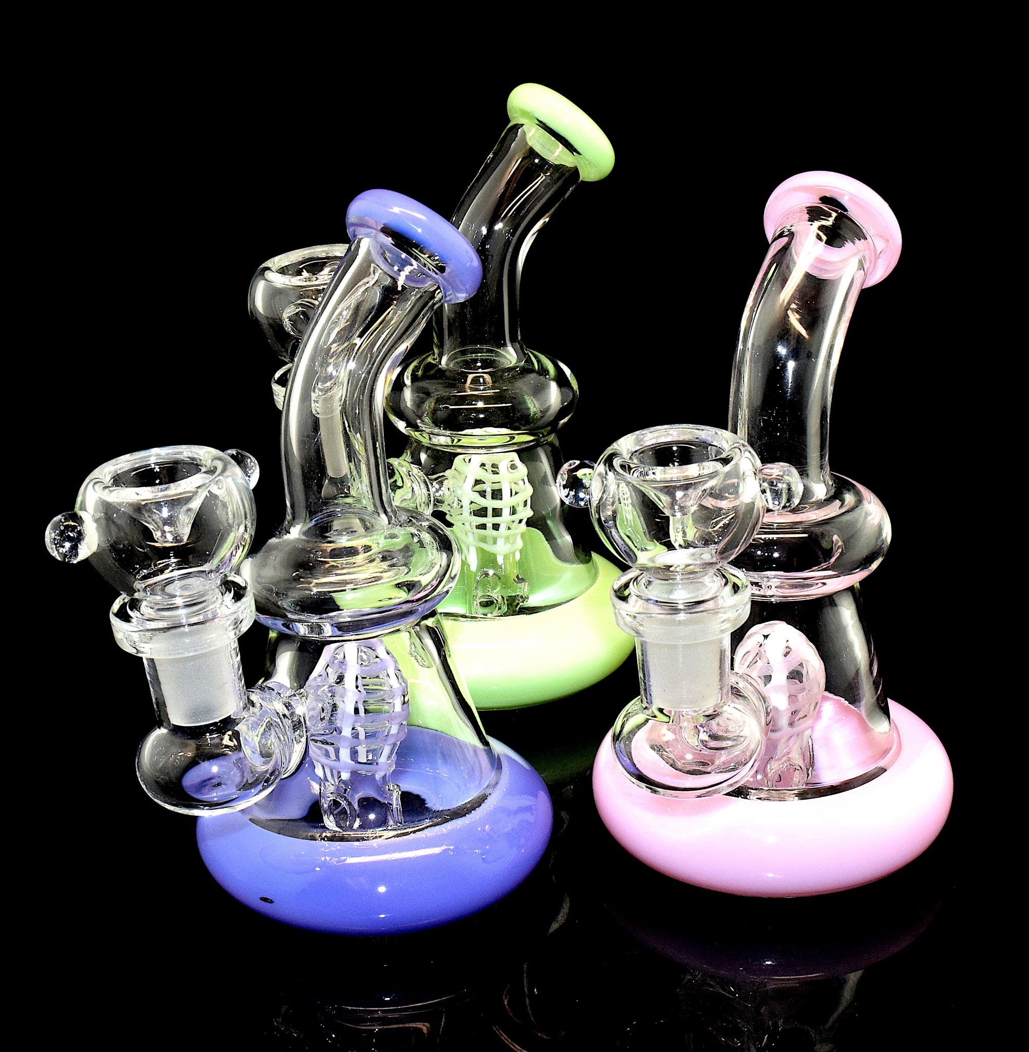 Small Neon Glass on Glass Stemless Water Pipe with Tree Perc-1721