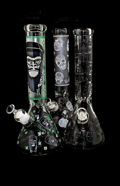 Glow in Dark Biker Design with Decal Water Pipe 12 inches