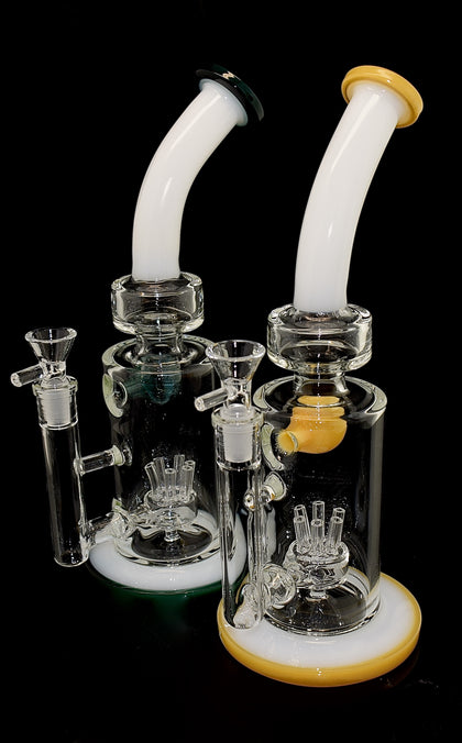 Bent Smoking Glass Water Pipe with shower head Perc-361