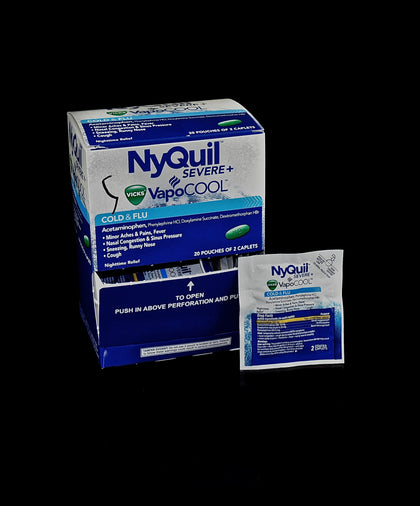 VICK'S NyQuil SEVERE+ VapoCOOL COLD & FLU 24 COATED CAPLETS -1459