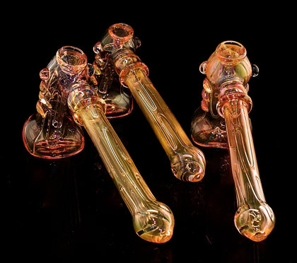 Wholesale Glass Pipe - Gold Flaming Hammer Bubbler -1489