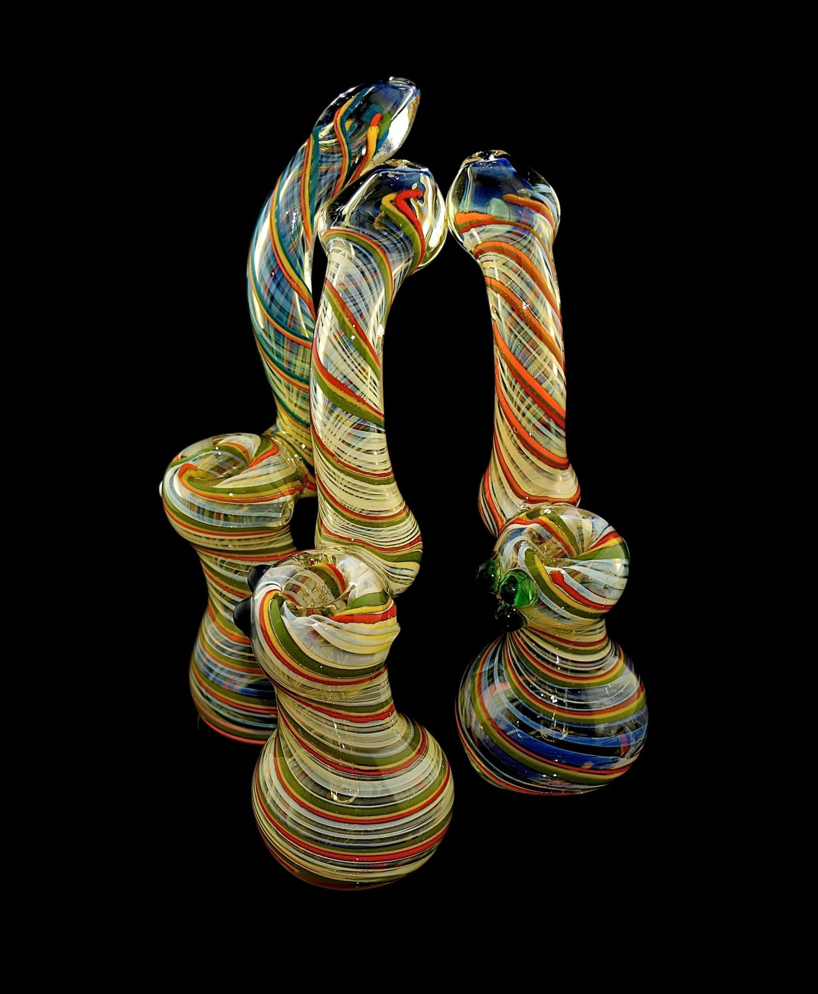 Large Rasta Striped Color Changing Glass Sherlock Bubbler -1011