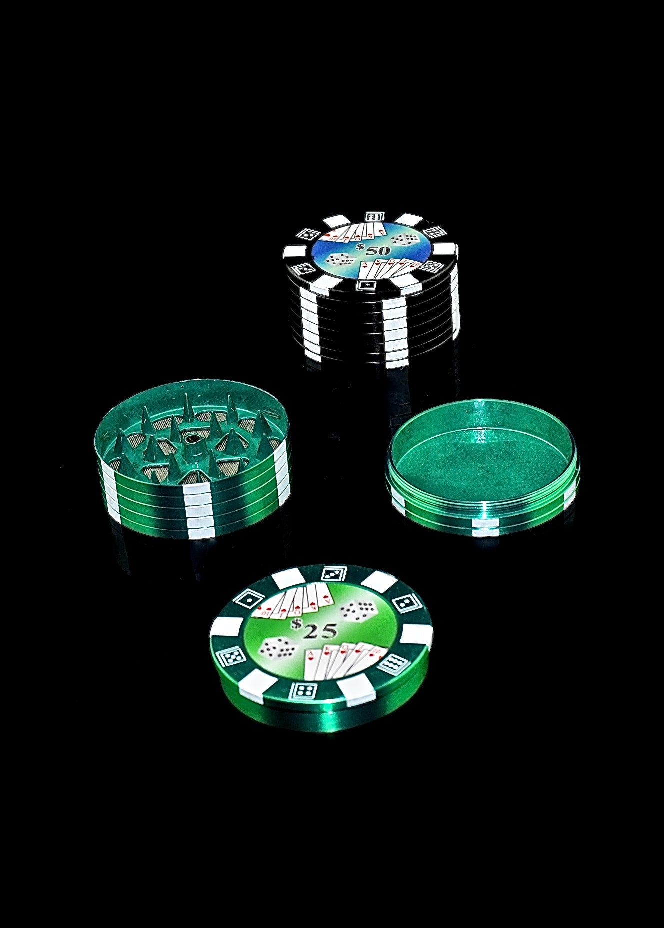 RHX Metal Tobacco Herb Spice Casino Poker Chip Grinder 3 Layers Shark Teeth Muller-1251