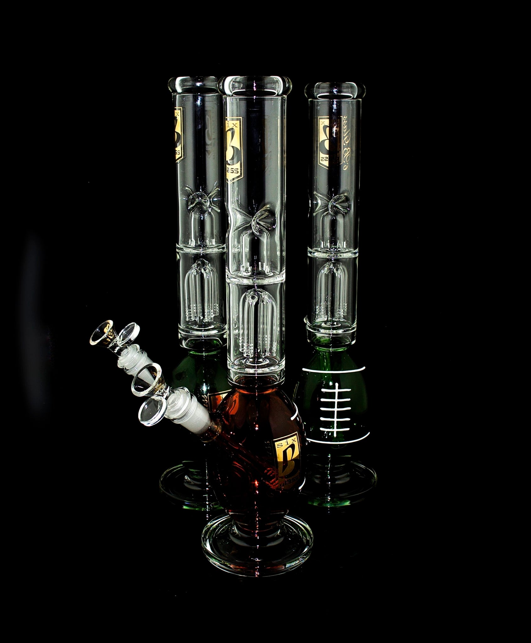 6B Glass WATER PIPE Biker style with Tree Perc-246