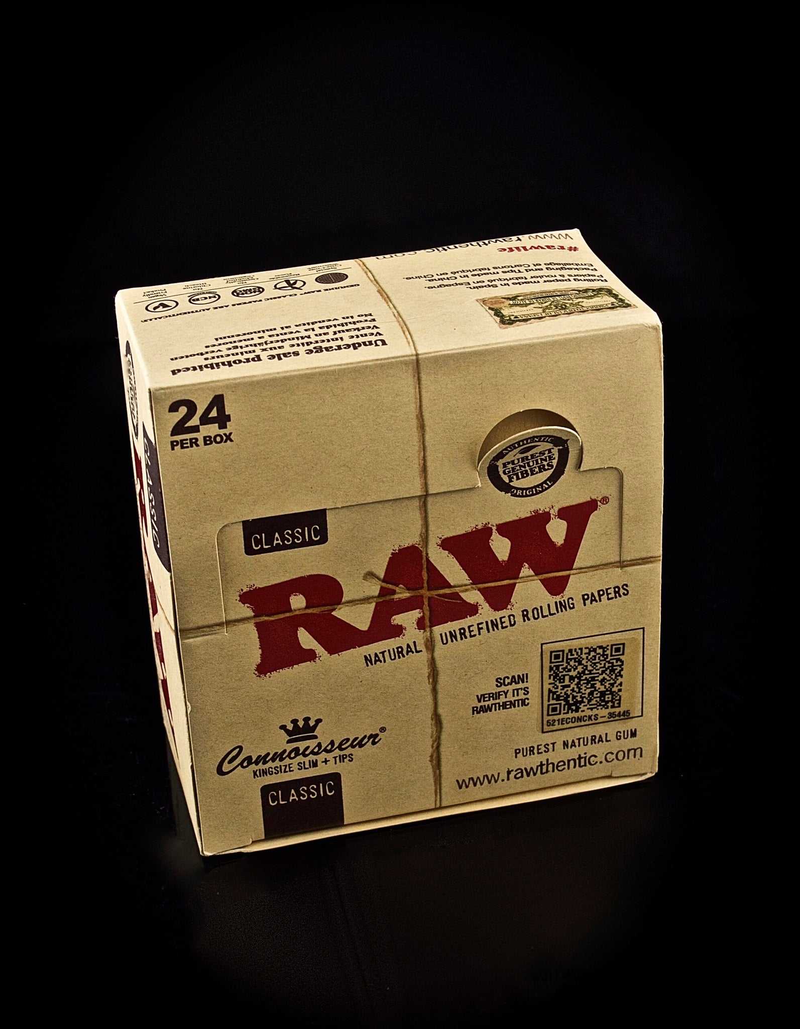 Raw Classic Connoisseur King Size Slim with Tips Rolling Paper Full Box of 24 Packs-1204